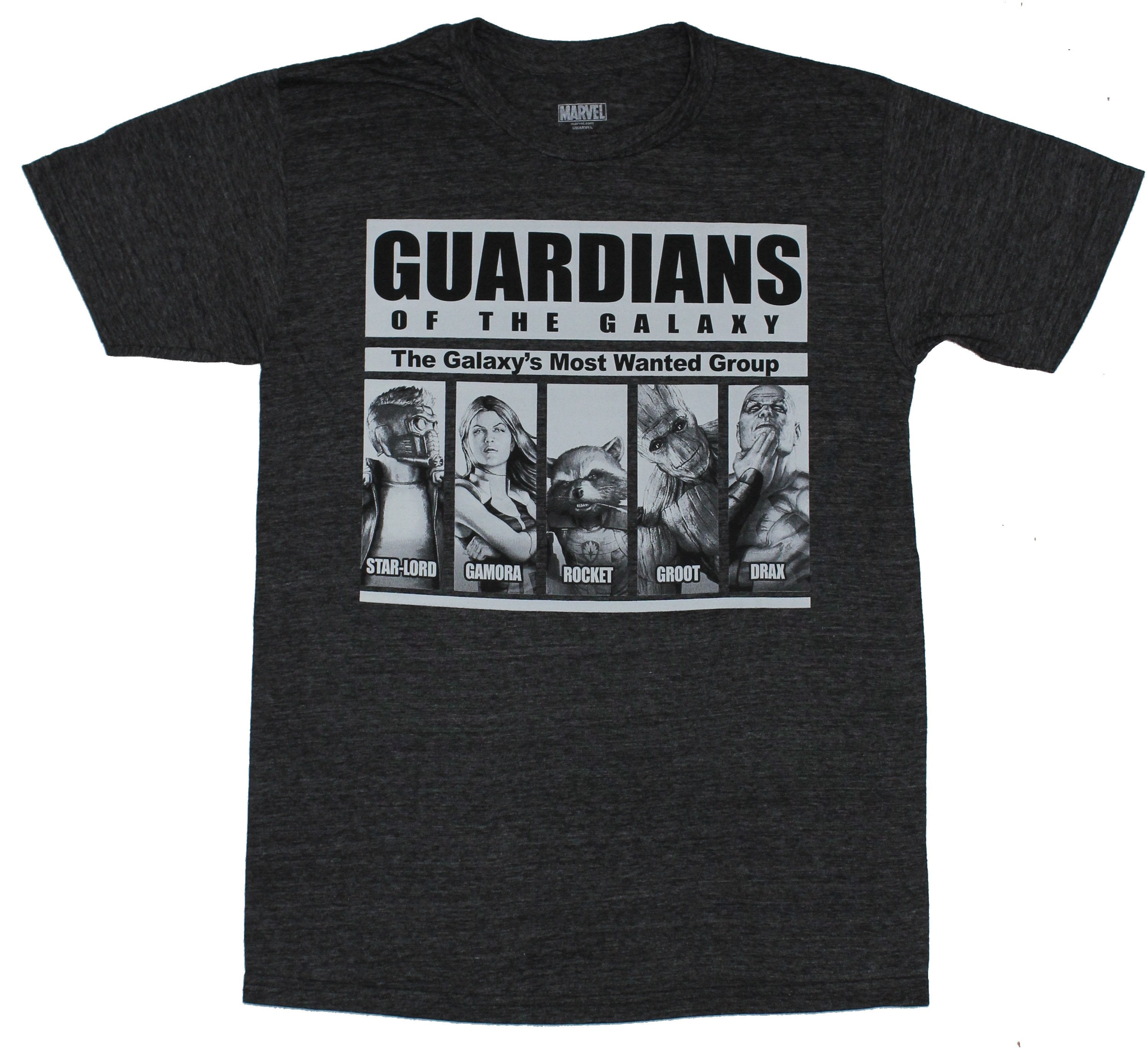 Guardians of the Galaxy Mens T-Shirt - Wanted Black And White Poster Image