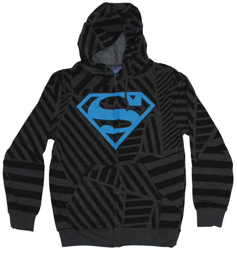 Superman (DC Comics)  Mens Hoodie Sweatshirt - Blue Logo On top Of Crazy Lines