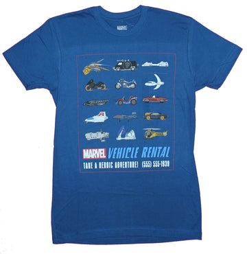 Marvel Comics Mens T-Shirt - Marvel Vehicle Rental Heroic Adventure Awaits