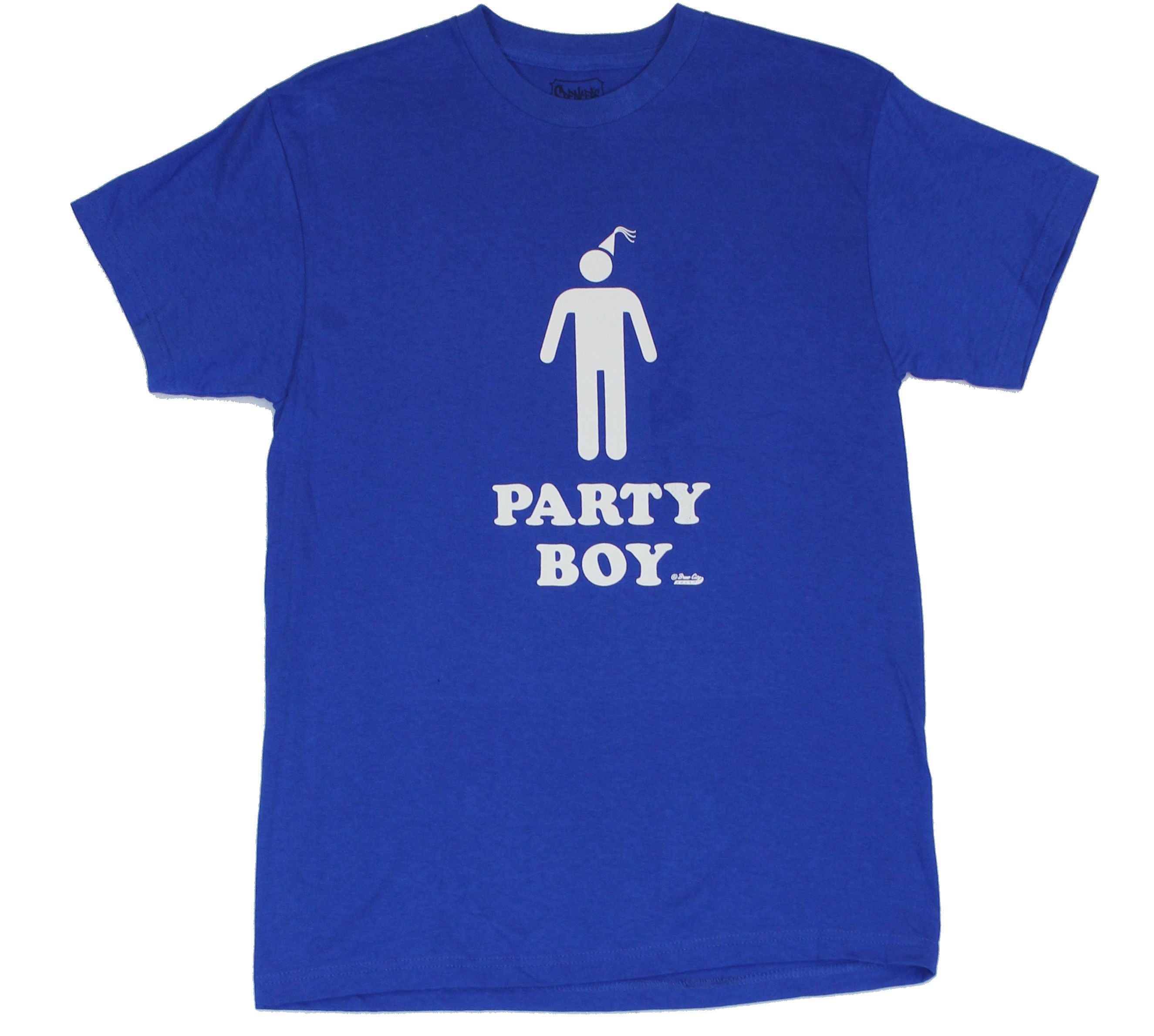Crude Attitude Mens T-Shirt -  "Party Boy" Stick Figure Party Hat Image