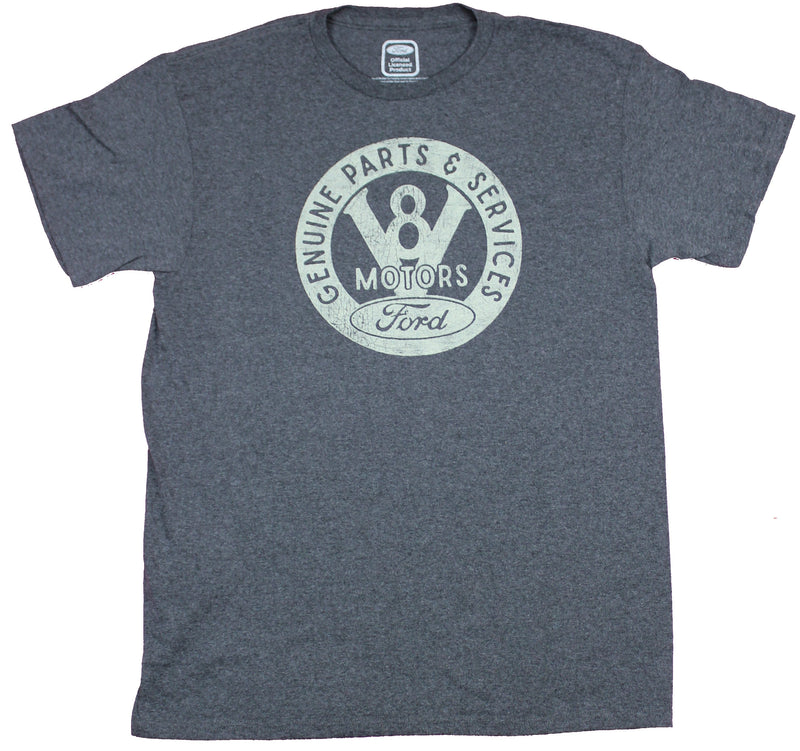 Ford Motors Mens T-Shirt  - Genuine Parts & Service Distressed V-8 logo