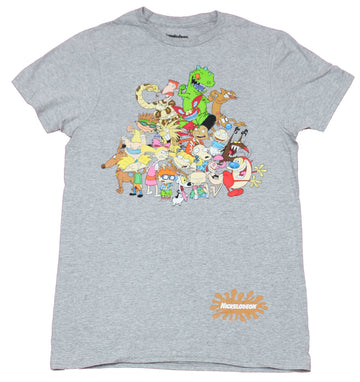 Nicktoons Mens T-Shirt - Giant Cartoon Cast Pile Up Logo's Back