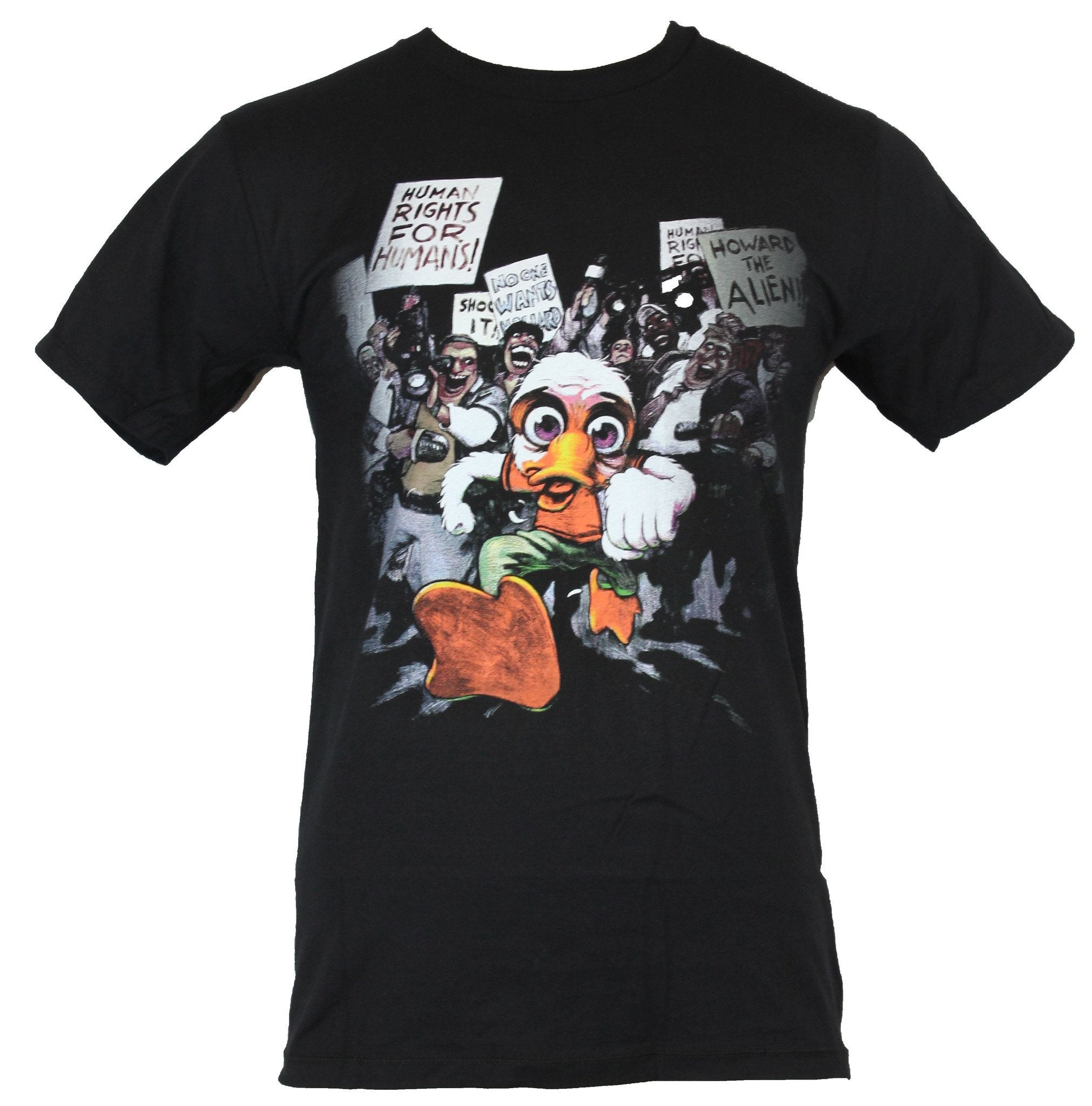 Howard the Duck Mens T-Shirt -  Humans Hate Howard Protesting Image