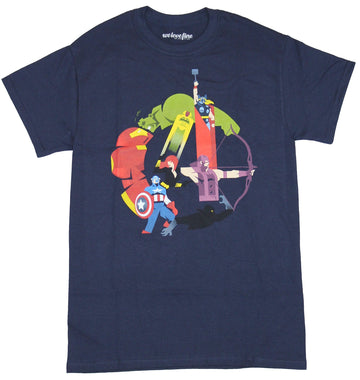 Avengers (Marvel Comics) Mens T-Shirt - 5 Character Stylized Creating Logo Image