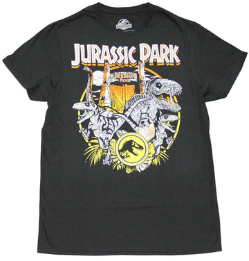 Jurassic Park Mens T-Shirt - Distressed  Name and Park Entrance Collage