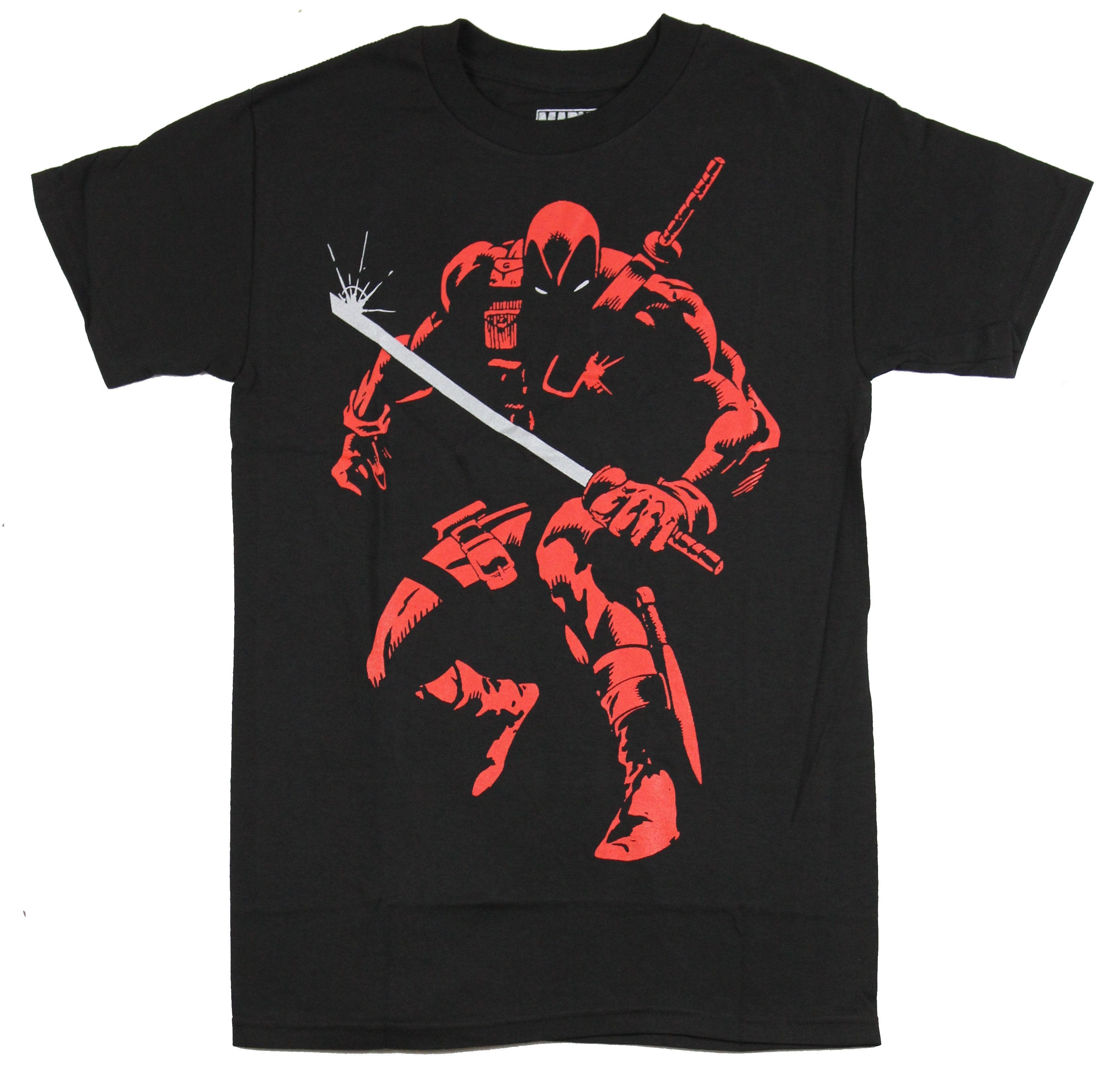 Deadpool (Marvel Comics) Mens T-Shirt - Shadow Silhouted Proclamation (Small) Black