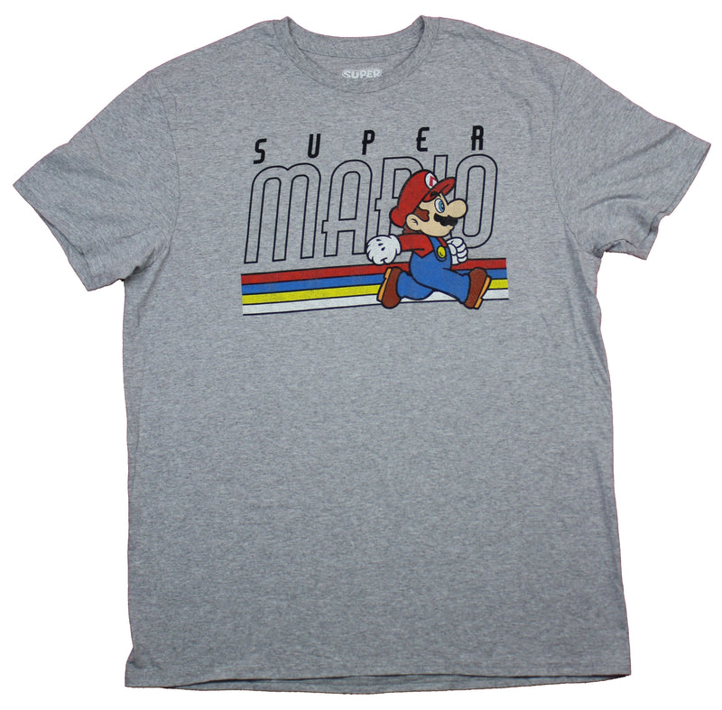 Super Mario Brothers Mens T-Shirt  - Running Mario in Big Name Logo