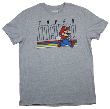 Super Mario Brothers Mens T-Shirt  - Running Mario in Big Name Logo