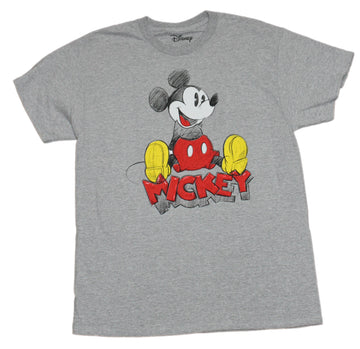 Mickey Mouse Mens T-Shirt - Sketched Sitting Over Name