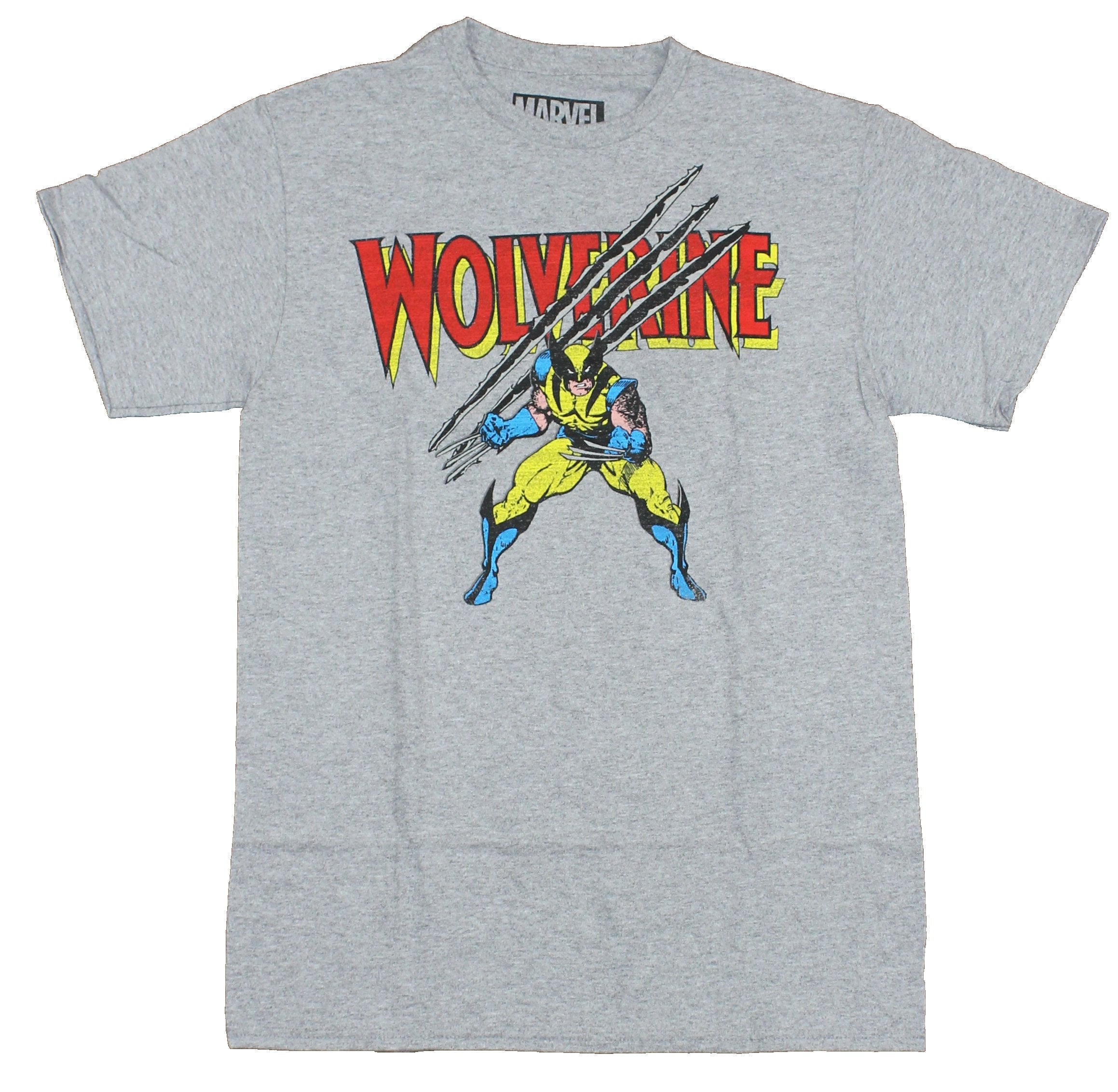 Wolverine Marvel Mens T-Shirt - Slashing Stance Under Red Name Image