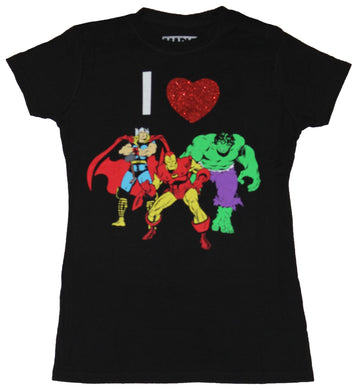 The Avengers (Marvel Comics)  Girls Juniors T-Shirt - I Heart Hulk Thor Iron Man