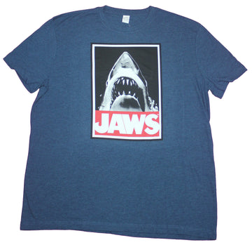 Jaws Mens T-Shirt- Big Mouth Shark Over Red Name Image