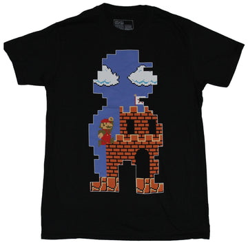 Super Mario Brothers Mens T-Shirt -  Castle Game Image In A Mario Shaped Cutout