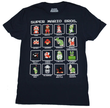 Super Mario Brothers Mens T-Shirt - Pixeled Character Boxes
