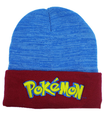 Pokemon Blue Red Word Logo Mens Knit Beanie