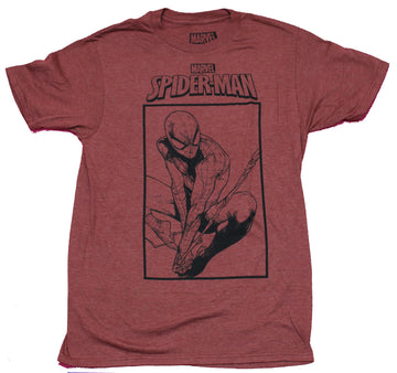 Spider-Man Mens T-Shirt - Swinging Drawing Under Logo