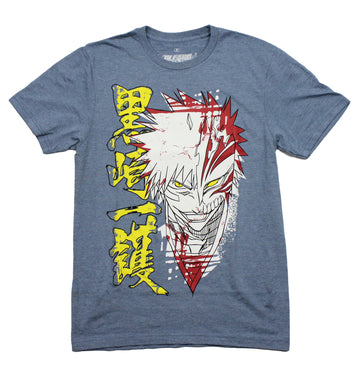 Bleach Mens T-Shirt - Ichigo Blood Splatter Along Yellow Kanji