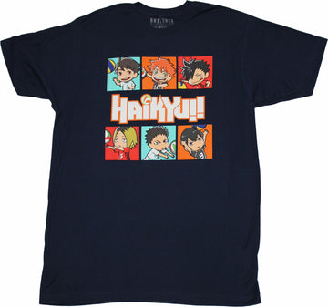Haikyuu!!  Mens T-Shirt - Chibi Style Character Boxes & Logo