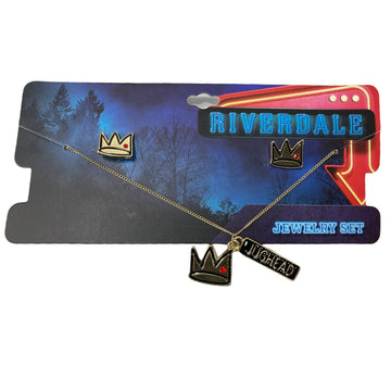 Riverdale Jughead Jones Crown Necklace & Stud Earrings Jewelry Set