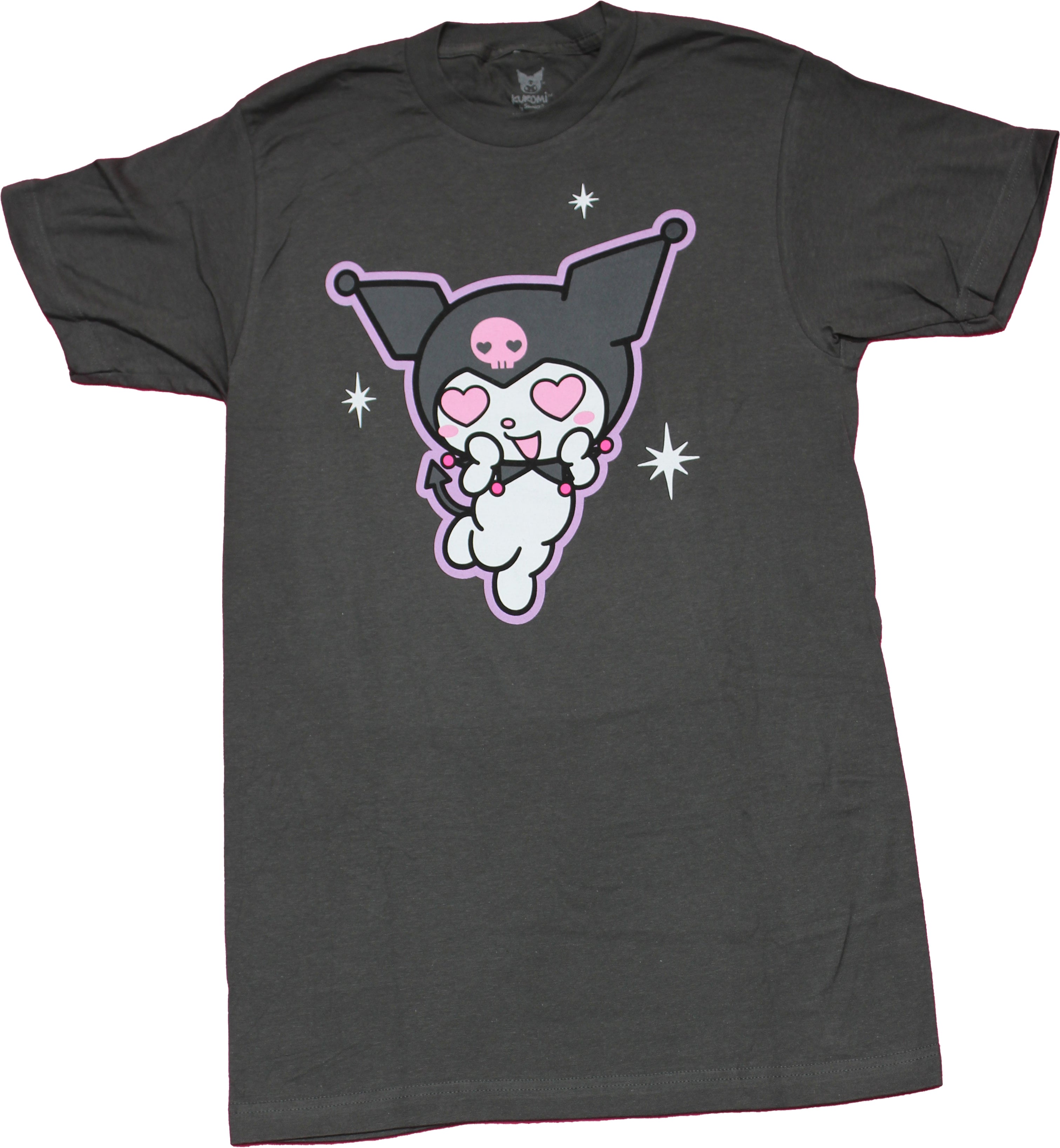 Kuromi Mens T-Shirt -  Outline with Heart Eyes Heart on Back