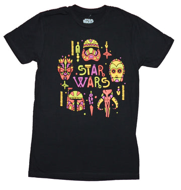 Star Wars Mens T-shirt - Colorful Island Style Boba Fett C-3PO & More Logo