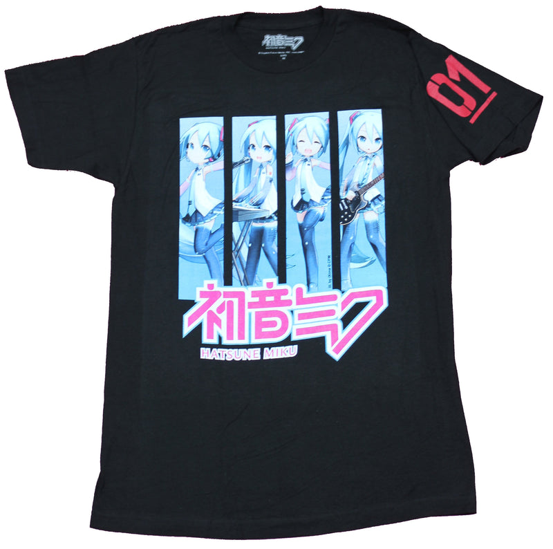 Hatsune Miku Mens T-Shirt - 4 Picture Box Instruments Over Kanji Image - Inmyparentsbasement.com