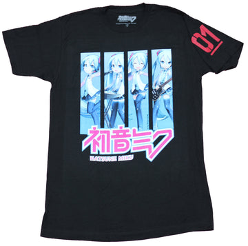 Hatsune Miku Mens T-Shirt - 4 Picture Box Instruments Over Kanji Image