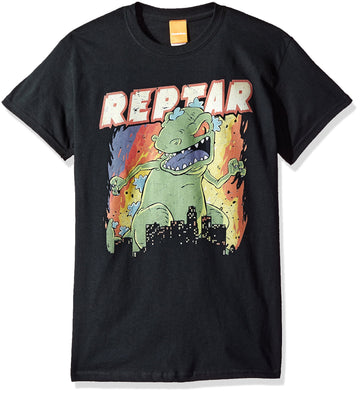 Rugrats Reptar Mens T-Shirt - Reptar Under Name Distressed City Destruction