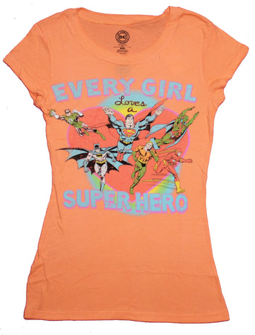 Dc Comics Girls Juniors  T-Shirt - Every Girls Loves A Super Hero Heart Image
