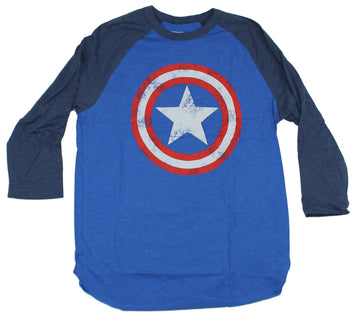 Captain America (Marvel) Mens Ragland T-Shirt - Distressed Shield Logo Image