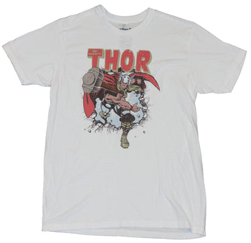 Thor (Marvel Comics) Mens T-Shirt  - Mighty Wall Crushing Hammer Throw Image