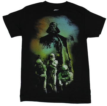 Star Wars Mens T-Shirt - Darth Vader Green Mist Over Triple Stormtrooper Attack