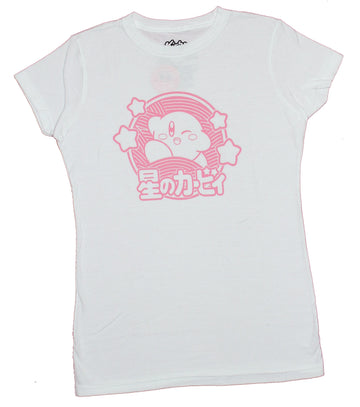 Kirby Girls Juniors T-Shirt  - Pink Image of Kirby And Kanji