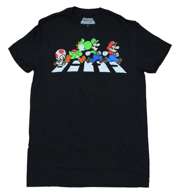Super Mario Brothers Mens  T-Shirt - Mario Luigi Yoshi & Toad Road Cross