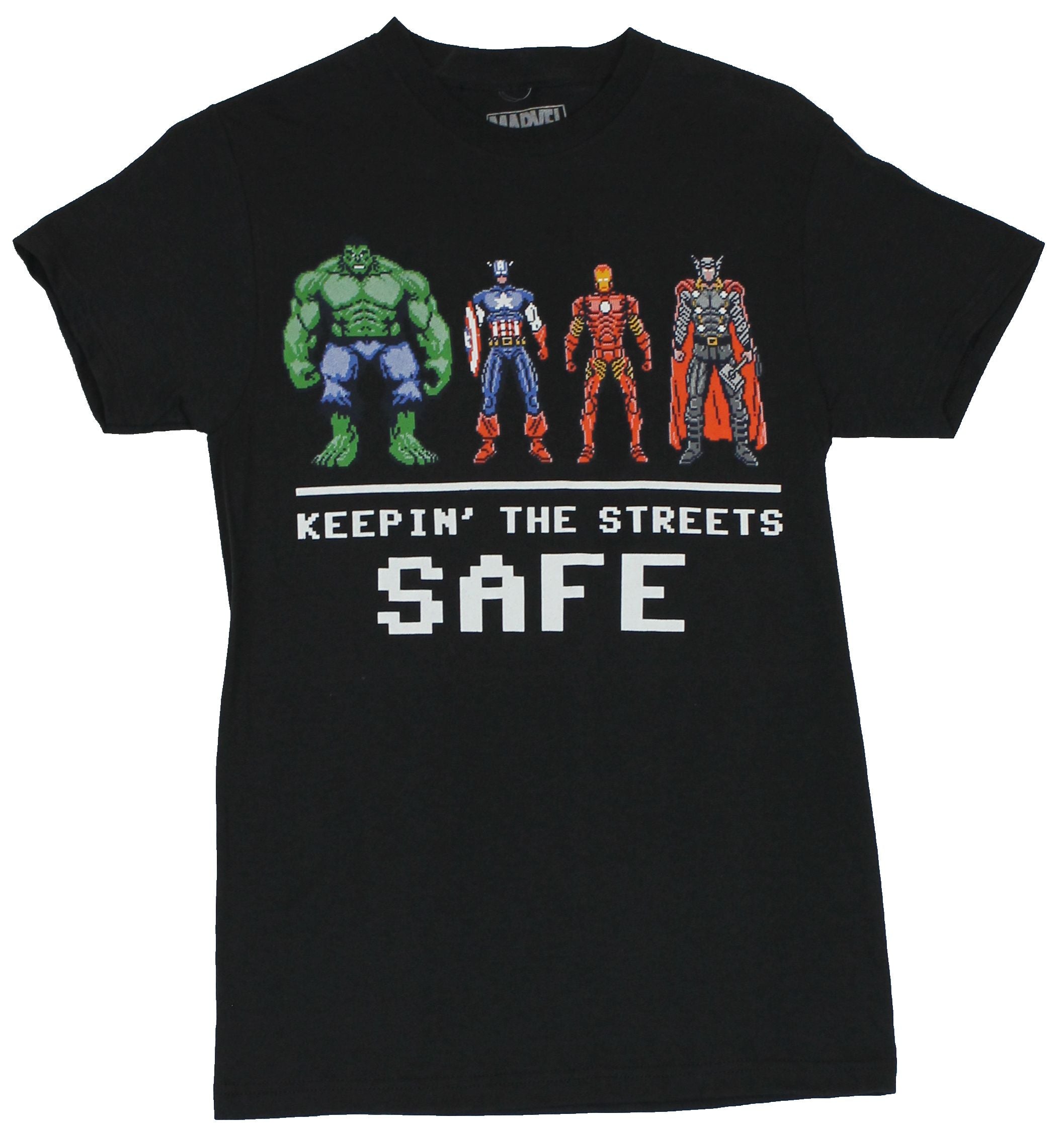 The Avengers  (Marvel)  Mens T-Shirt - Keepin the Streets Safe 16 Bit Heroes