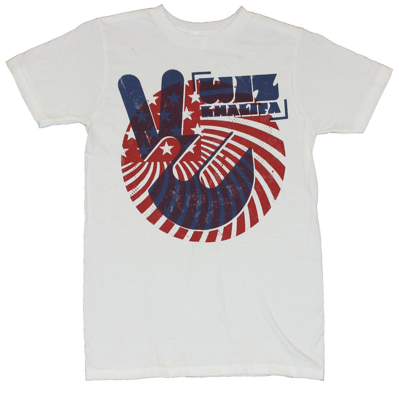 Wiz Kahlifa Mens T-Shirt - Peace Fingers Red White and Blue Circle Image - Inmyparentsbasement.com