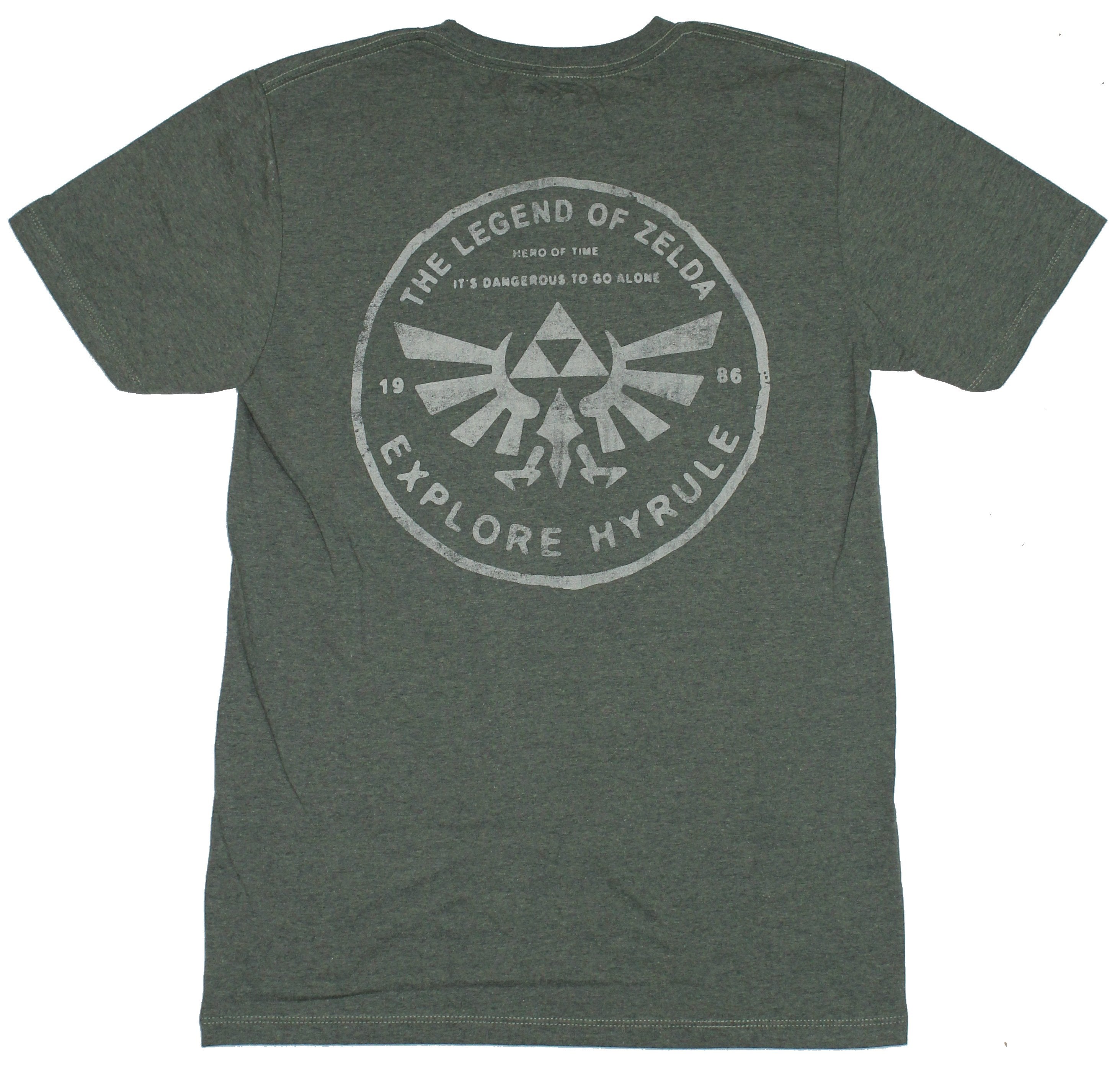 Legend of Zelda Mens T-Shirt - Explore Hyrule TriForce Crest Back Front