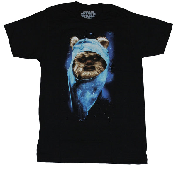 Star Wars Mens T-Shirt - Spacey Classic Ewok Face Image