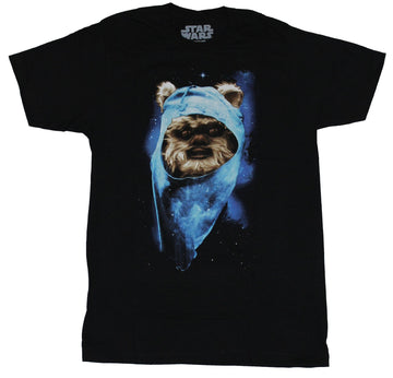 Star Wars Mens T-Shirt - Spacey Classic Ewok Face Image