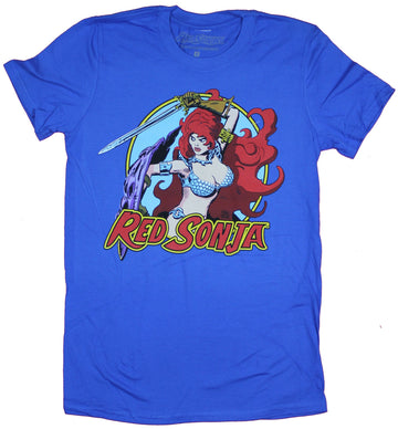 Red Sonja Mens T-Shirt - Sword Wielding Circle Image