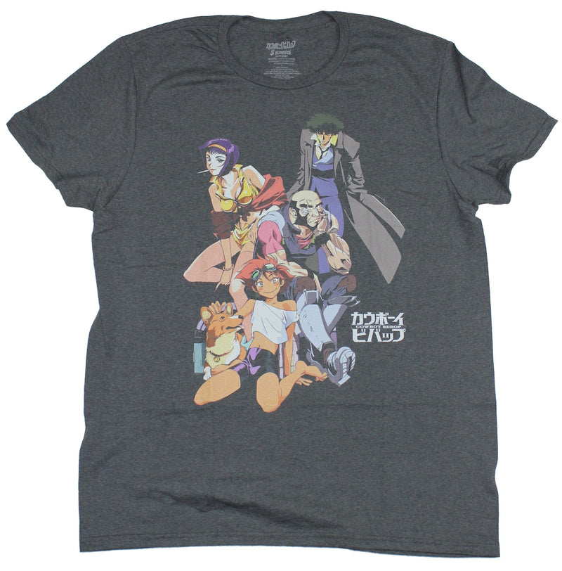 Cowboy Bebop Mens T-Shirt - Faded Full Cast Image Spike & More - Inmyparentsbasement.com
