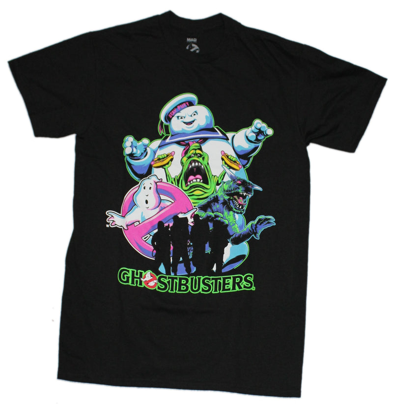 Ghostbusters Mens T-Shirt - Marshmallow Man Collage Over Cast
