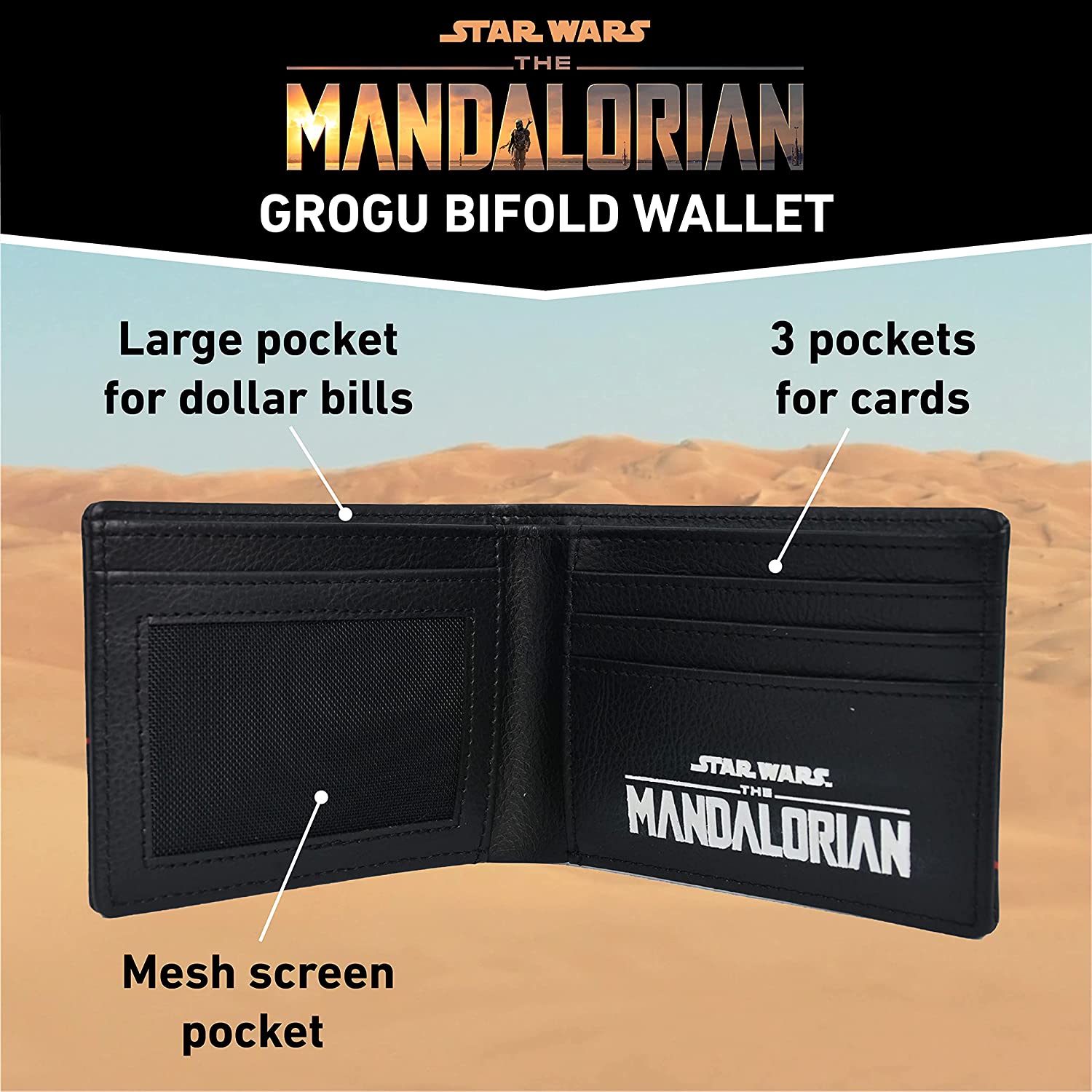 Star Wars Grogu Wallet, The Mandalorian The Child Slim Bifold Wallet with Decorative Tin Case