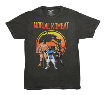 Mortal Kombat Mens T-Shirt - Trio of Fighters Below Classic Logo