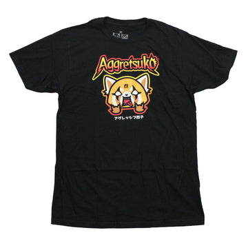 Aggretsuko Mens T-Shirt - Rock and Roll Face Under Name
