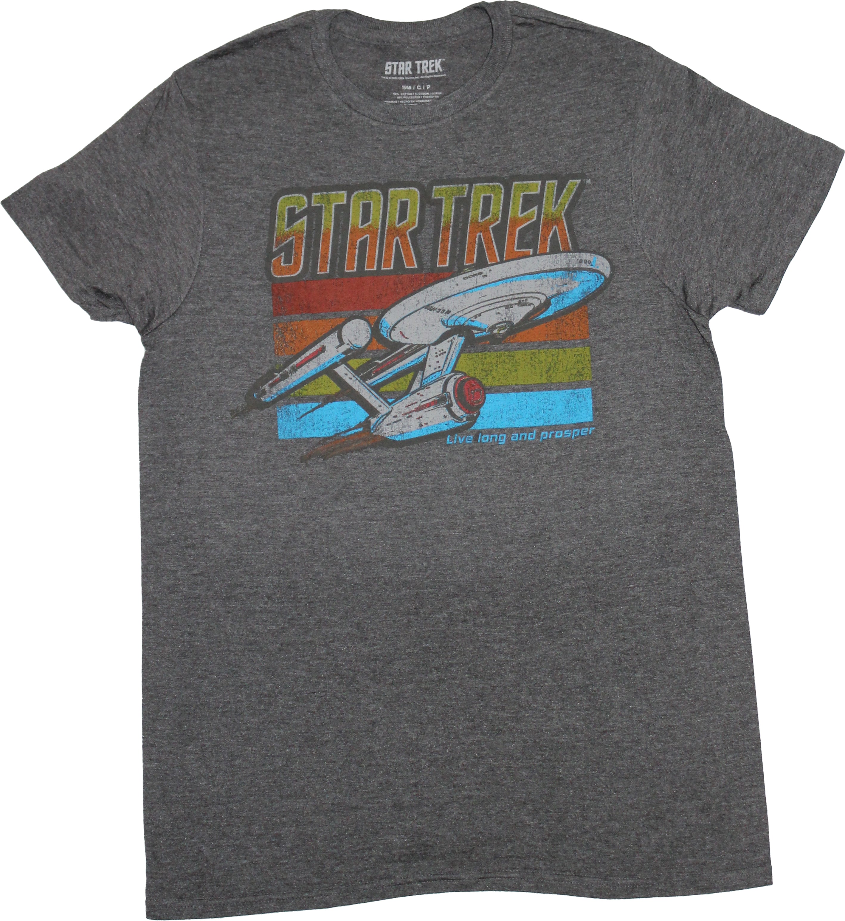 Star Trek Mens T-shirt - U.S.S. Enterprise Under Logo Over Stripes