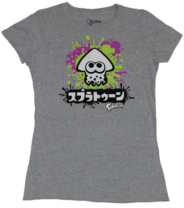 Splatoon Girls Juniors  T-Shirt - Splattered Squid Over Japanese Characters