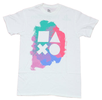 PlayStation Mens T-Shirt - Button Symbols over Pastel Splash