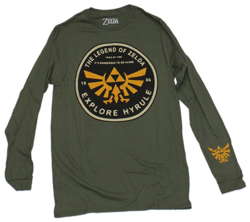 Legend of Zelda Mens Long Sleeve T-Shirt - Explore Hyrule Triforce Logo - Inmyparentsbasement.com