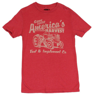 Americas Harvest Mens T-Shirt  - Tractor Image on Distressed Red Custom 77 Te